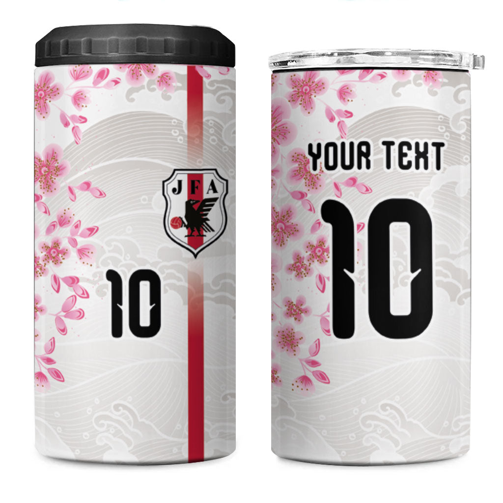 Custom Japan National Football 4 in 1 Can Cooler Tumbler Cherry Blossom Sakura Wave Traditional Graphic Art