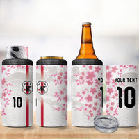 Custom Japan National Football 4 in 1 Can Cooler Tumbler Cherry Blossom Sakura Wave Traditional Graphic Art