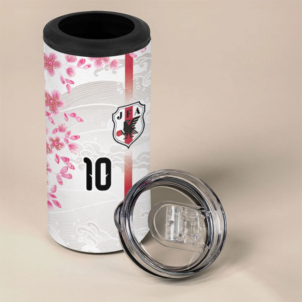 Custom Japan National Football 4 in 1 Can Cooler Tumbler Cherry Blossom Sakura Wave Traditional Graphic Art