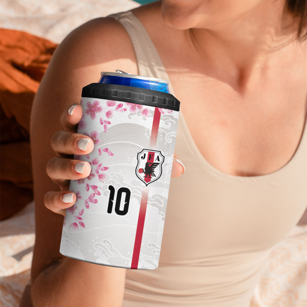 Custom Japan National Football 4 in 1 Can Cooler Tumbler Cherry Blossom Sakura Wave Traditional Graphic Art