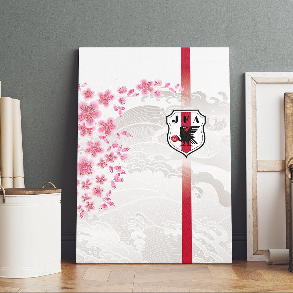 Japan National Football Canvas Wall Art Cherry Blossom Sakura Wave Traditional Graphic Art