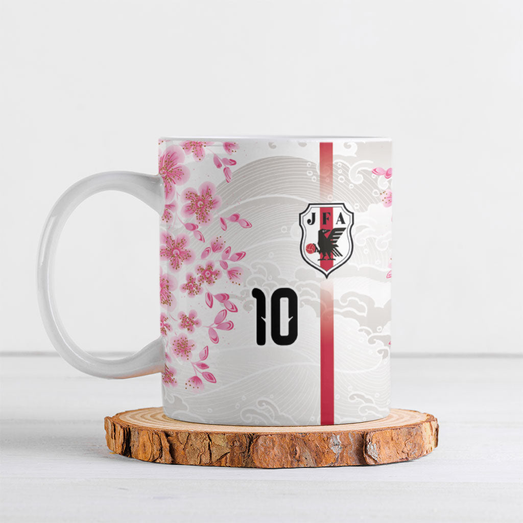 Custom Japan National Football Ceramic Mug Cherry Blossom Sakura Wave Traditional Graphic Art