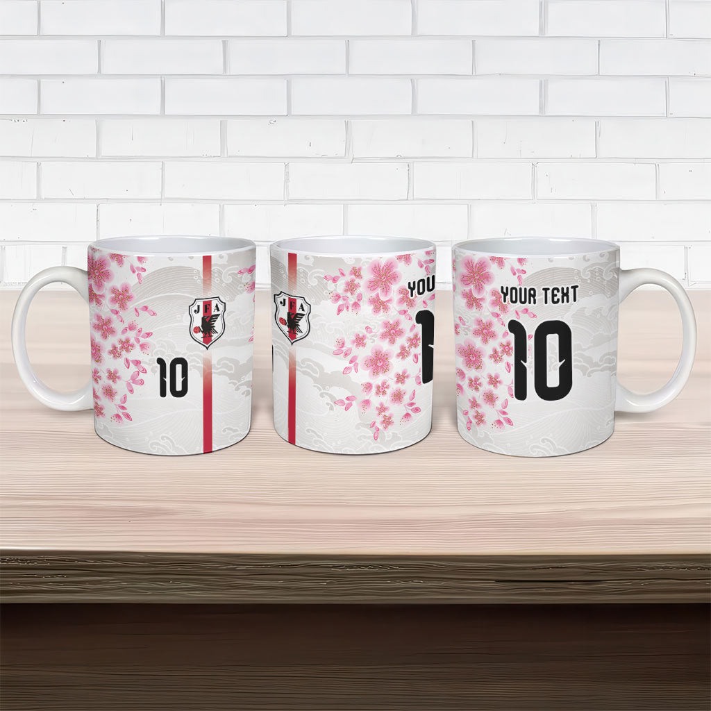 Custom Japan National Football Ceramic Mug Cherry Blossom Sakura Wave Traditional Graphic Art