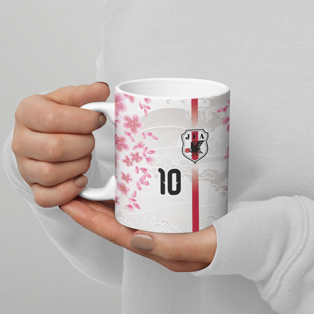 Custom Japan National Football Ceramic Mug Cherry Blossom Sakura Wave Traditional Graphic Art