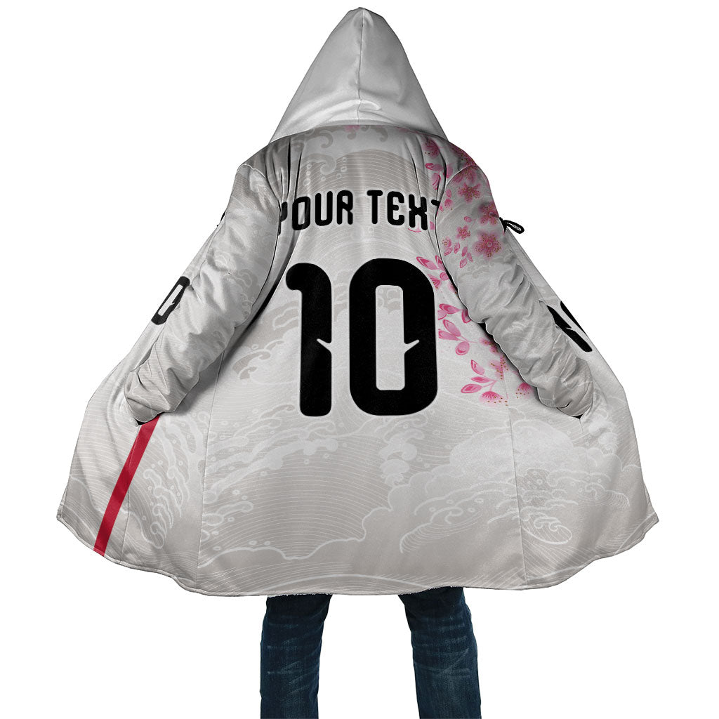 Custom Japan National Football Cloak Cherry Blossom Sakura Wave Traditional Graphic Art