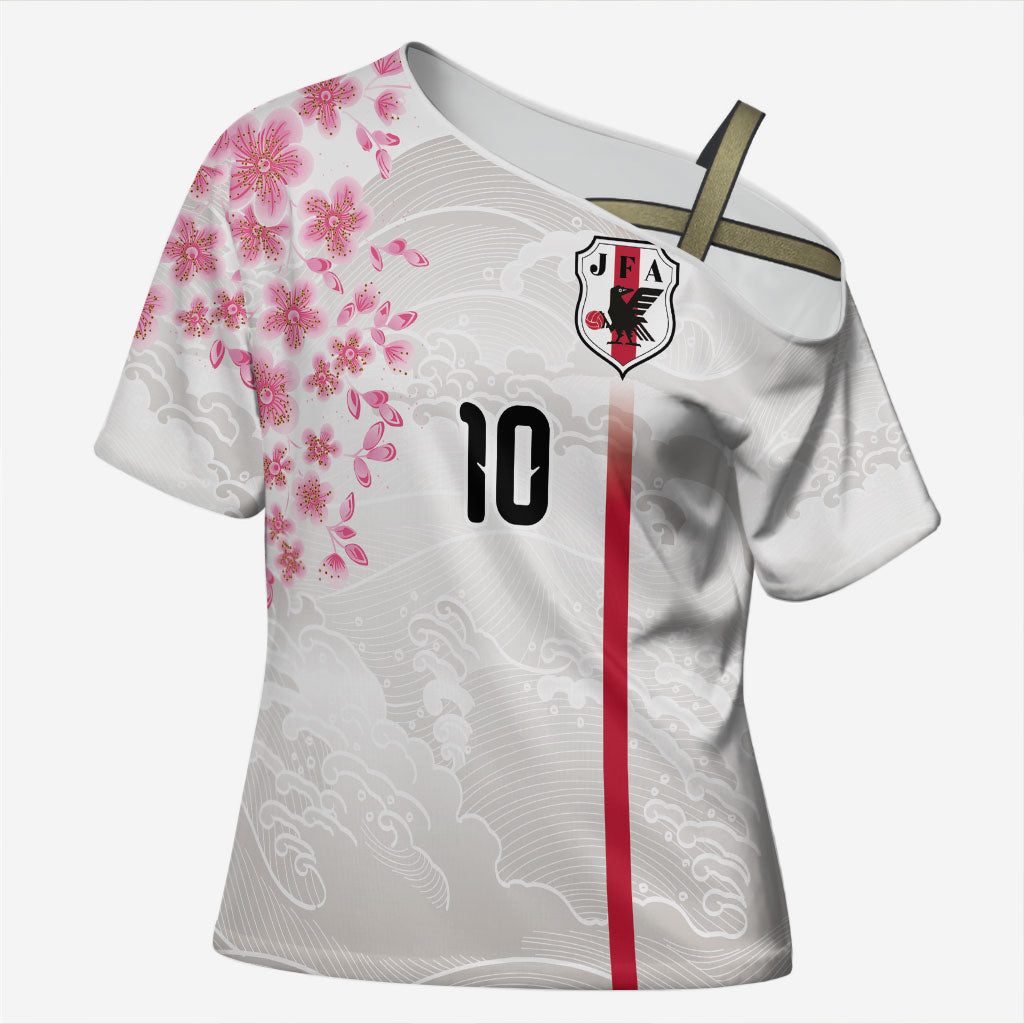 Custom Japan National Football Cross Shoulder Shirt Cherry Blossom Sakura Wave Traditional Graphic Art