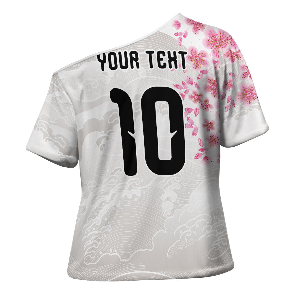 Custom Japan National Football Cross Shoulder Shirt Cherry Blossom Sakura Wave Traditional Graphic Art