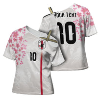 Custom Japan National Football Cross Shoulder Shirt Cherry Blossom Sakura Wave Traditional Graphic Art