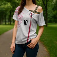 Custom Japan National Football Cross Shoulder Shirt Cherry Blossom Sakura Wave Traditional Graphic Art