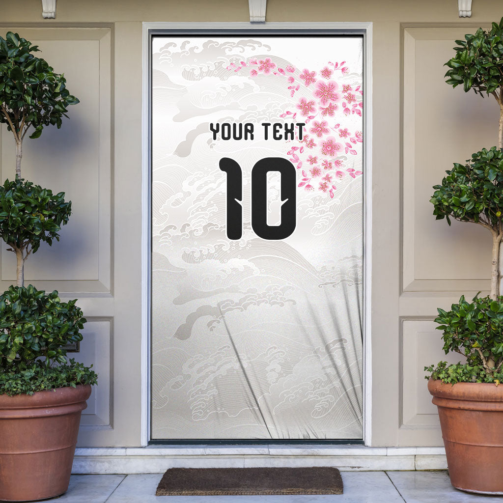 Custom Japan National Football Door Cover Cherry Blossom Sakura Wave Traditional Graphic Art