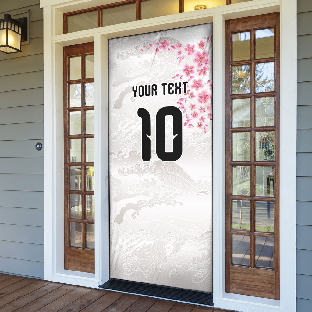 Custom Japan National Football Door Cover Cherry Blossom Sakura Wave Traditional Graphic Art