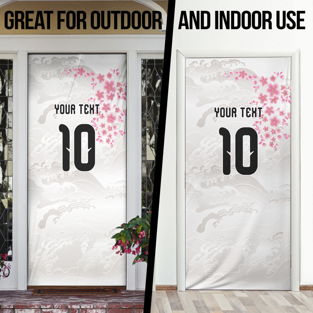 Custom Japan National Football Door Cover Cherry Blossom Sakura Wave Traditional Graphic Art