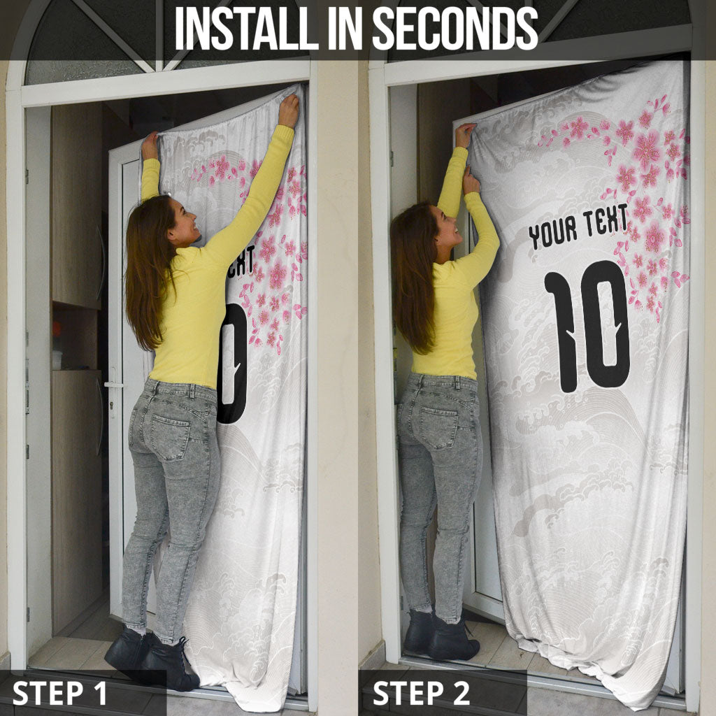 Custom Japan National Football Door Cover Cherry Blossom Sakura Wave Traditional Graphic Art
