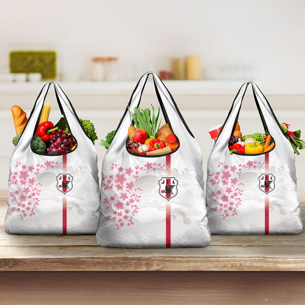 Japan National Football Grocery Bag Cherry Blossom Sakura Wave Traditional Graphic Art