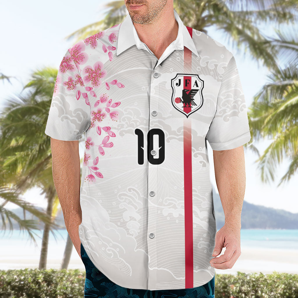 Custom Japan National Football Hawaiian Shirt Cherry Blossom Sakura Wave Traditional Graphic Art