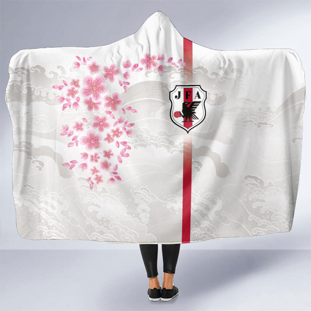 Japan National Football Hooded Blanket Cherry Blossom Sakura Wave Traditional Graphic Art