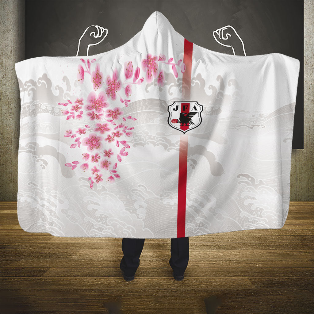 Japan National Football Hooded Blanket Cherry Blossom Sakura Wave Traditional Graphic Art