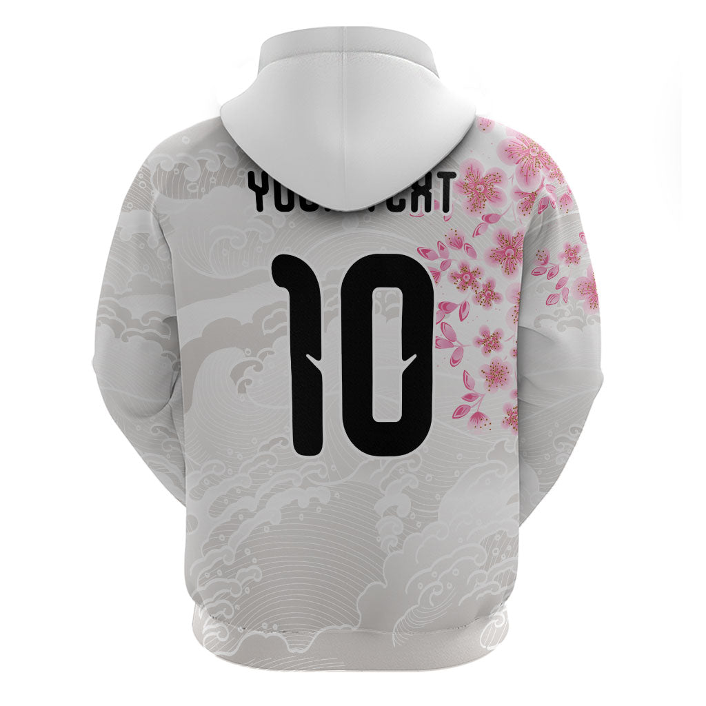 Custom Japan National Football Hoodie Cherry Blossom Sakura Wave Traditional Graphic Art