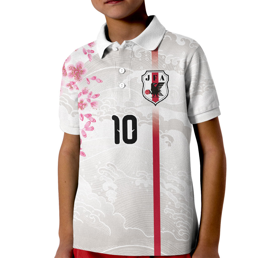 Custom Japan National Football Kid Polo Shirt Cherry Blossom Sakura Wave Traditional Graphic Art