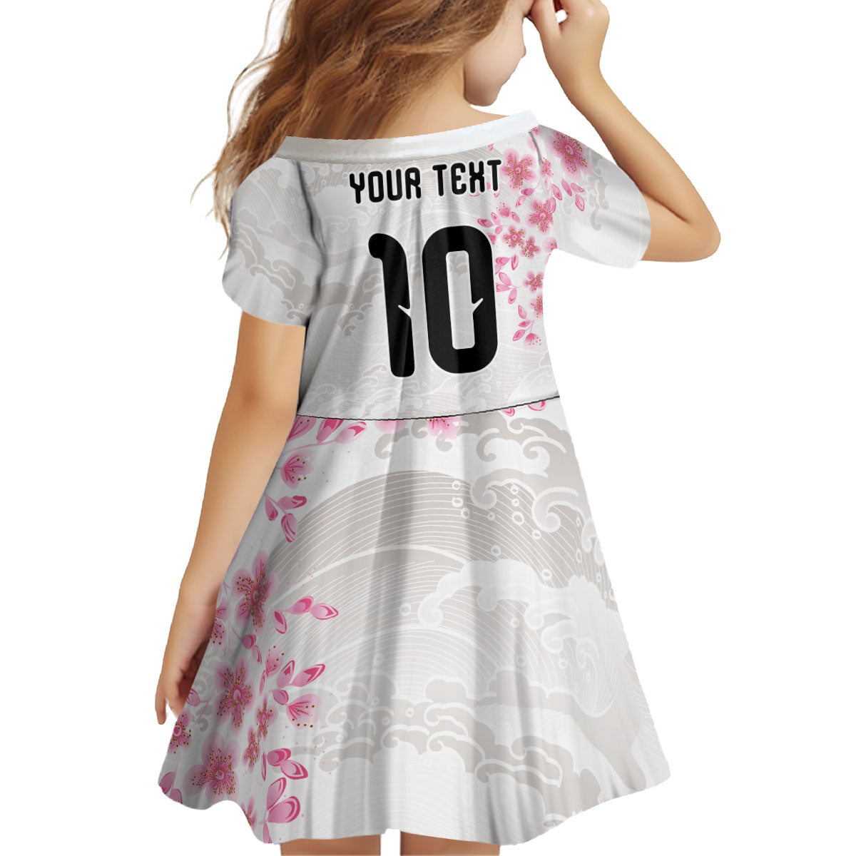 Custom Japan National Football Kid Short Sleeve Dress Cherry Blossom Sakura Wave Traditional Graphic Art