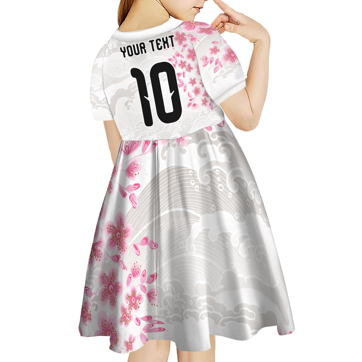 Custom Japan National Football Kid Short Sleeve Dress Cherry Blossom Sakura Wave Traditional Graphic Art