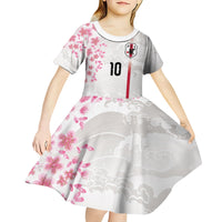 Custom Japan National Football Kid Short Sleeve Dress Cherry Blossom Sakura Wave Traditional Graphic Art