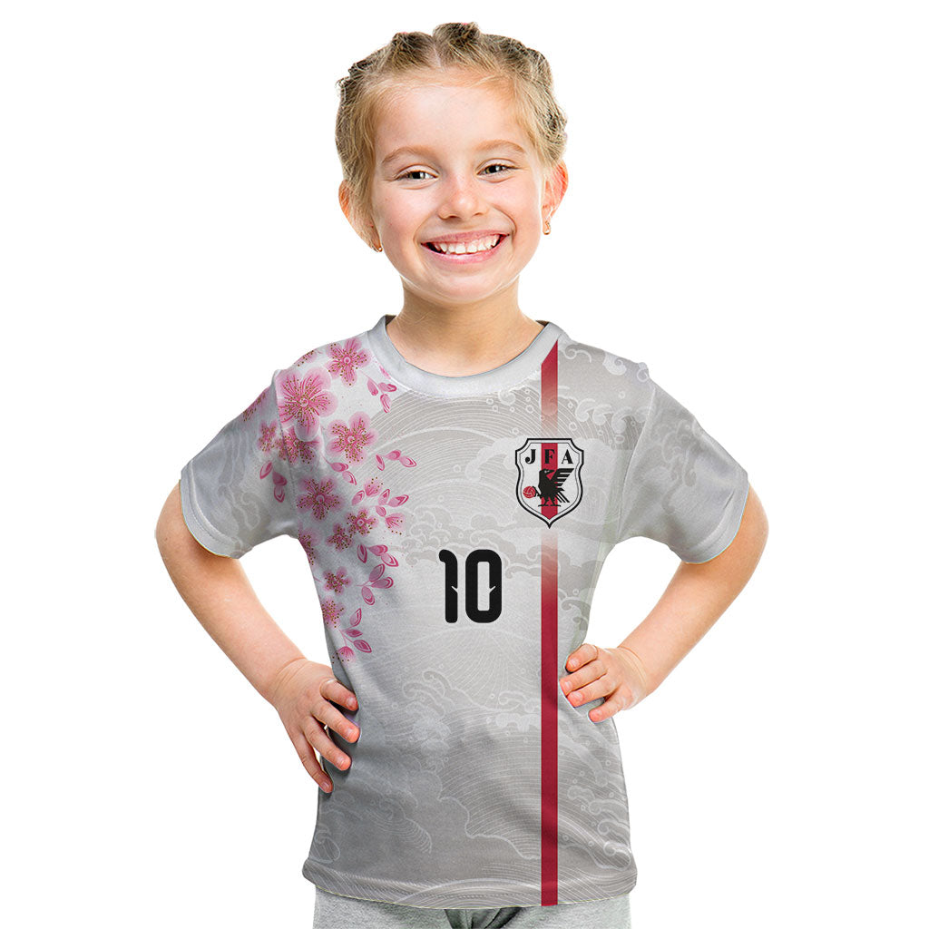 Custom Japan National Football Kid T Shirt Cherry Blossom Sakura Wave Traditional Graphic Art