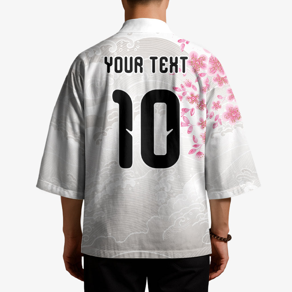 Custom Japan National Football Kimono Cherry Blossom Sakura Wave Traditional Graphic Art
