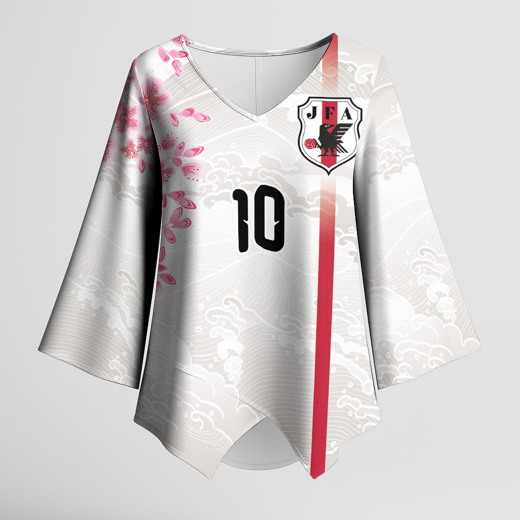 Custom Japan National Football Kimono Sleeve Blouse Cherry Blossom Sakura Wave Traditional Graphic Art