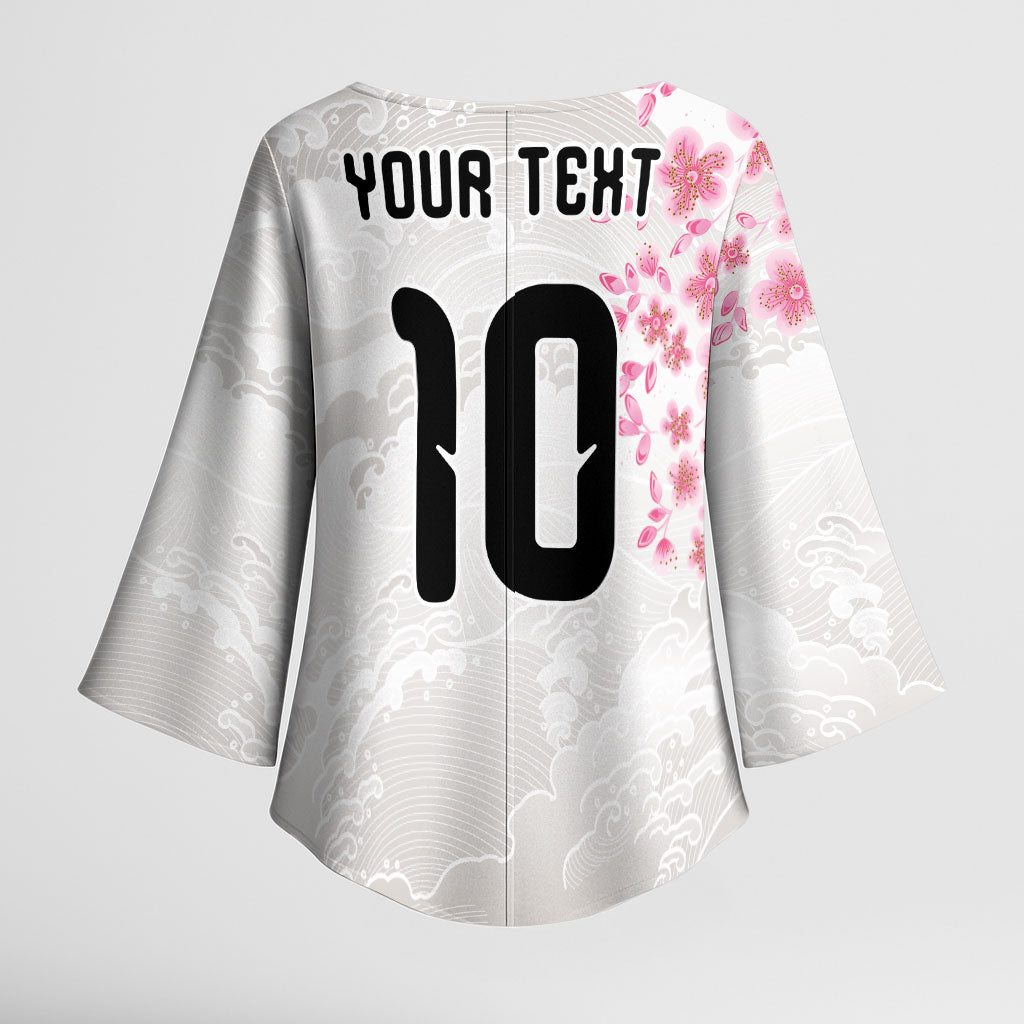 Custom Japan National Football Kimono Sleeve Blouse Cherry Blossom Sakura Wave Traditional Graphic Art
