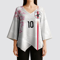 Custom Japan National Football Kimono Sleeve Blouse Cherry Blossom Sakura Wave Traditional Graphic Art