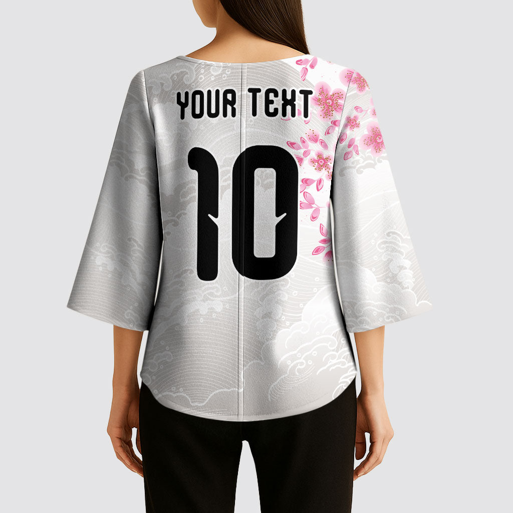 Custom Japan National Football Kimono Sleeve Blouse Cherry Blossom Sakura Wave Traditional Graphic Art