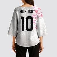 Custom Japan National Football Kimono Sleeve Blouse Cherry Blossom Sakura Wave Traditional Graphic Art
