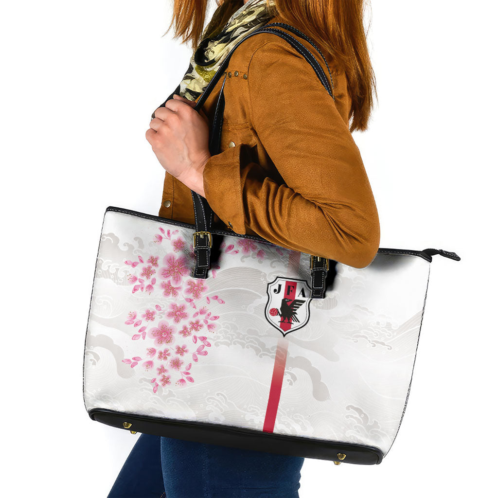 Japan National Football Leather Tote Bag Cherry Blossom Sakura Wave Traditional Graphic Art