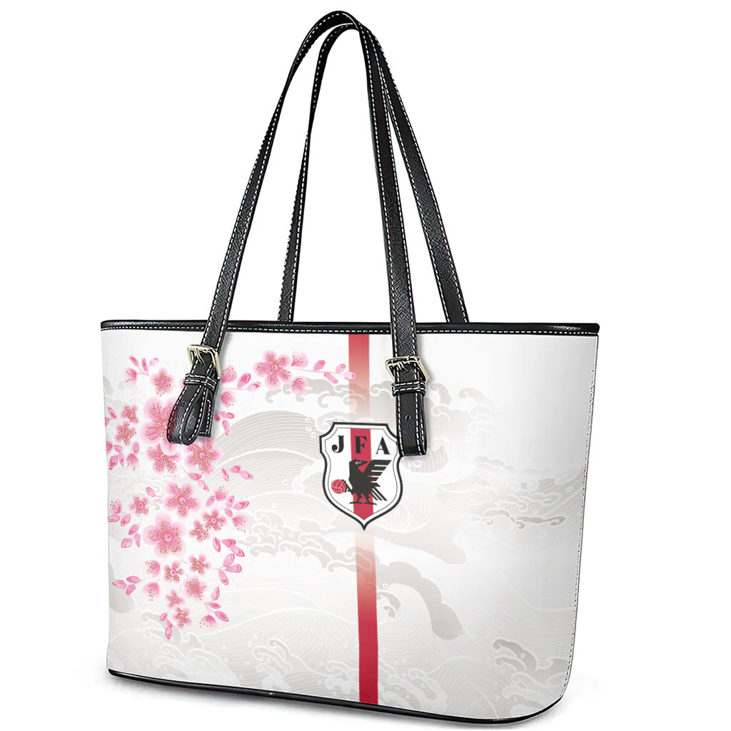 Japan National Football Leather Tote Bag Cherry Blossom Sakura Wave Traditional Graphic Art