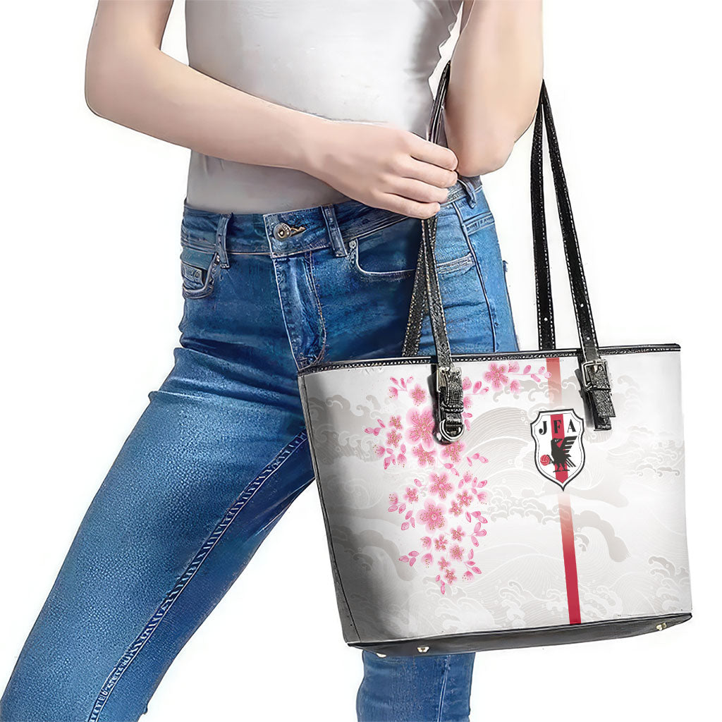 Japan National Football Leather Tote Bag Cherry Blossom Sakura Wave Traditional Graphic Art