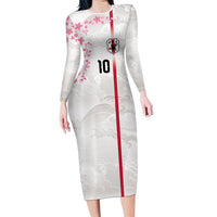 Custom Japan National Football Long Sleeve Bodycon Dress Cherry Blossom Sakura Wave Traditional Graphic Art