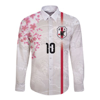 Custom Japan National Football Long Sleeve Button Shirt Cherry Blossom Sakura Wave Traditional Graphic Art