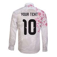 Custom Japan National Football Long Sleeve Button Shirt Cherry Blossom Sakura Wave Traditional Graphic Art