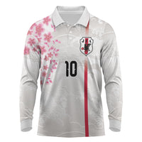 Custom Japan National Football Long Sleeve Polo Shirt Cherry Blossom Sakura Wave Traditional Graphic Art
