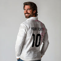Custom Japan National Football Long Sleeve Polo Shirt Cherry Blossom Sakura Wave Traditional Graphic Art