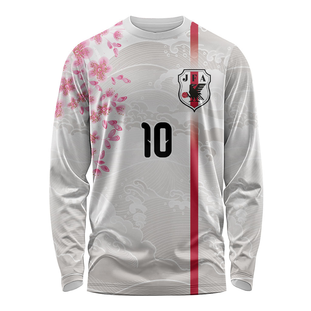 Custom Japan National Football Long Sleeve Shirt Cherry Blossom Sakura Wave Traditional Graphic Art