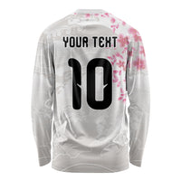 Custom Japan National Football Long Sleeve Shirt Cherry Blossom Sakura Wave Traditional Graphic Art