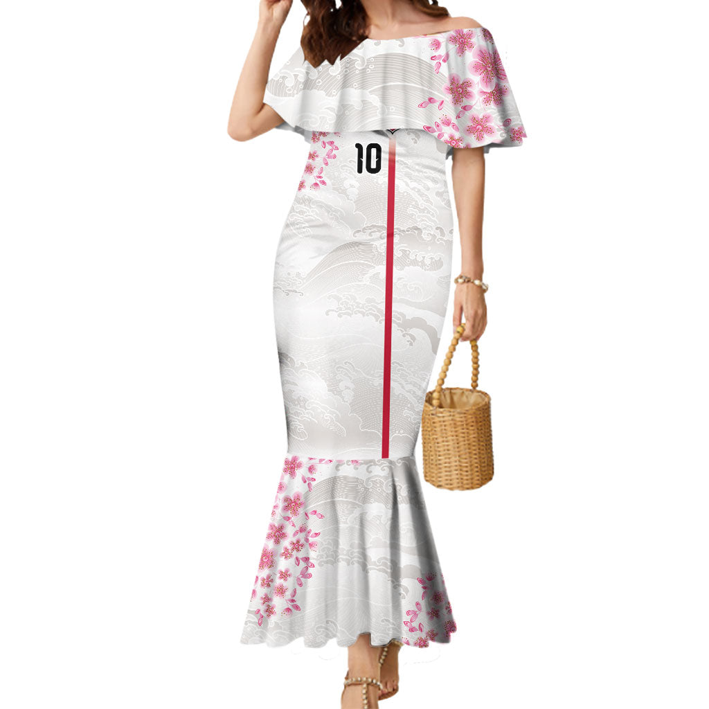 Custom Japan National Football Mermaid Dress Cherry Blossom Sakura Wave Traditional Graphic Art
