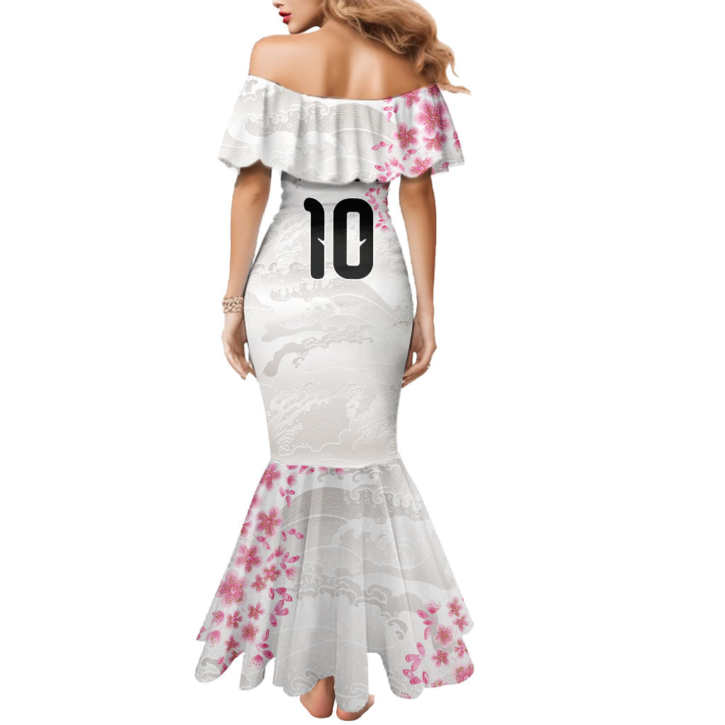 Custom Japan National Football Mermaid Dress Cherry Blossom Sakura Wave Traditional Graphic Art