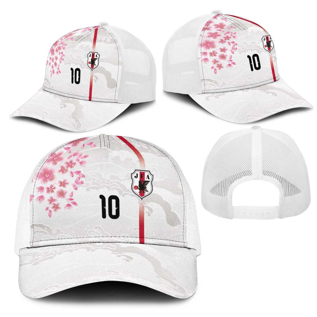 Custom Japan National Football Mesh Trucker Cap Cherry Blossom Sakura Wave Traditional Graphic Art
