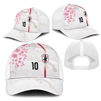 Custom Japan National Football Mesh Trucker Cap Cherry Blossom Sakura Wave Traditional Graphic Art