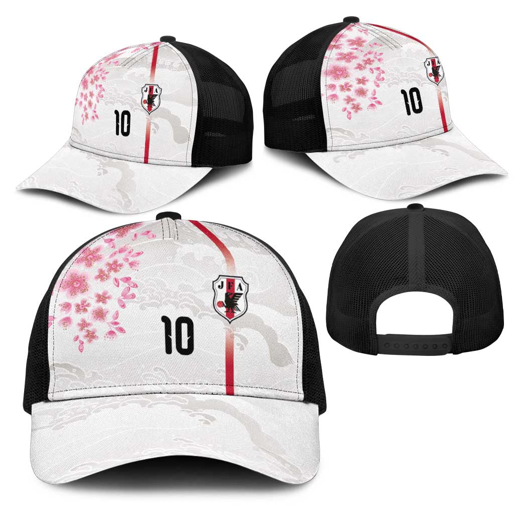 Custom Japan National Football Mesh Trucker Cap Cherry Blossom Sakura Wave Traditional Graphic Art