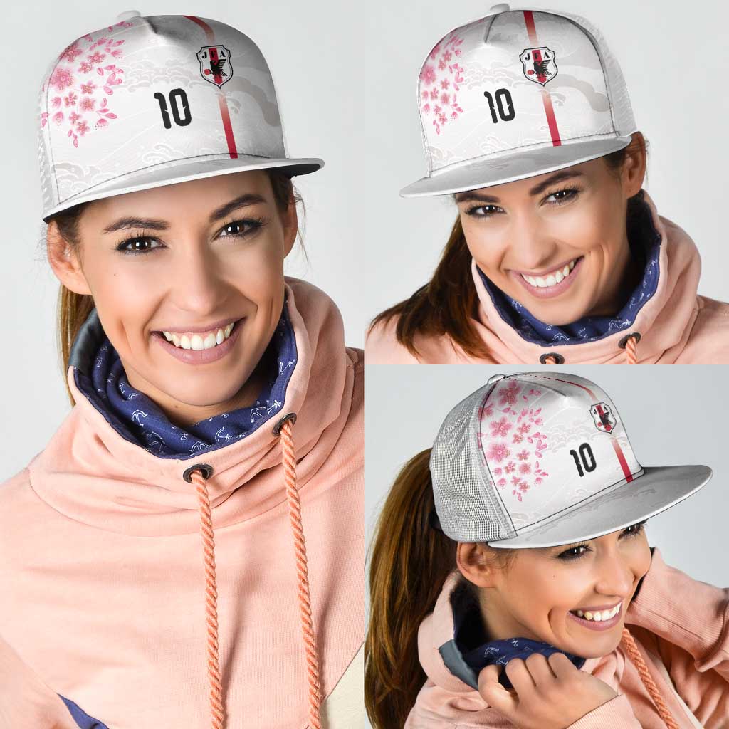 Custom Japan National Football Mesh Trucker Cap Cherry Blossom Sakura Wave Traditional Graphic Art
