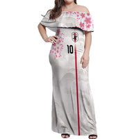 Custom Japan National Football Off Shoulder Maxi Dress Cherry Blossom Sakura Wave Traditional Graphic Art
